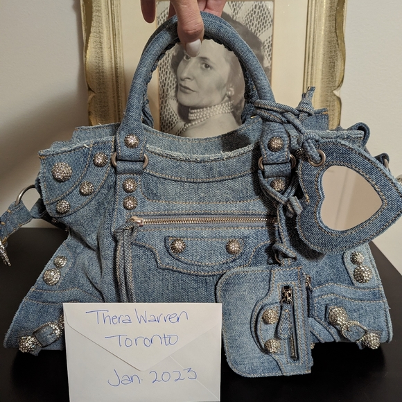 Balenciaga Neo Cagole City Handbag in Denim and Crystal - Picture 1 of 13